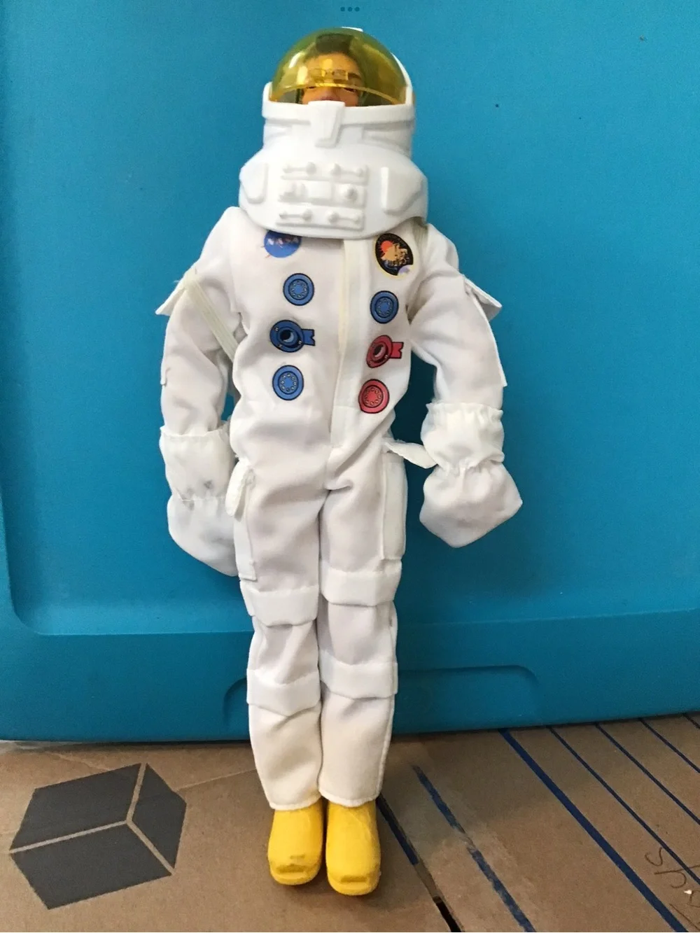 White Astronaut Action Figure Toy with Yellow Helmet Visor